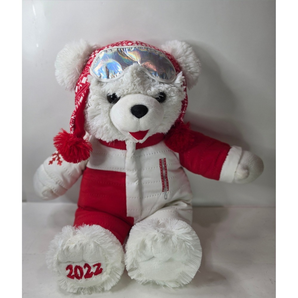Walmart Holiday Time Snowflake Teddy Bear 2022 White Red Ski Outfit Plush 20"